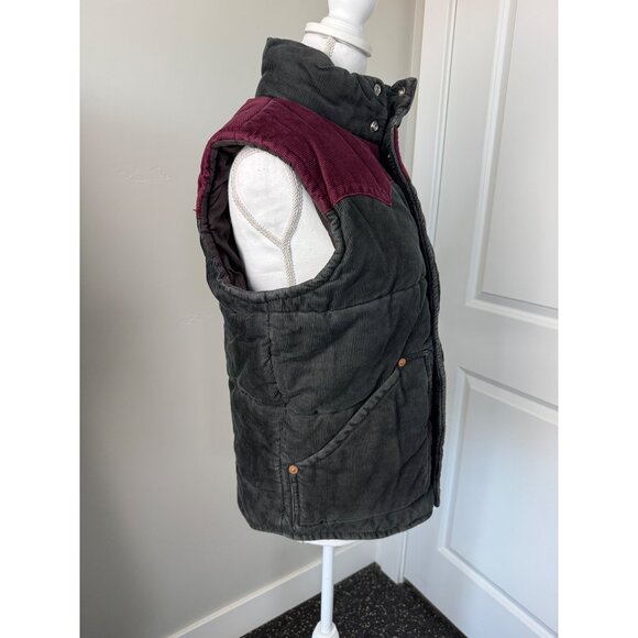 True Religion Mens M Corduroy Puffy Vest W/ Burgundy Yoke NWT Cowboy - Picture 3 of 15
